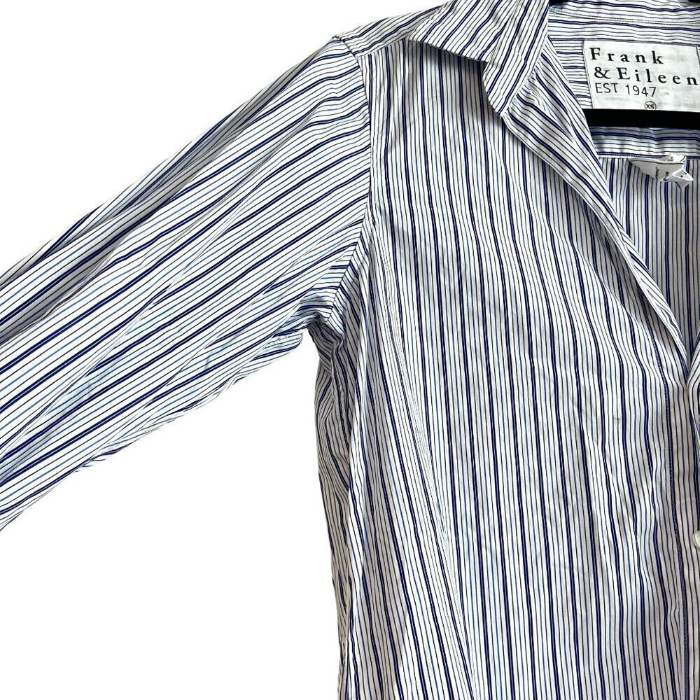 Frank & Eileen Grayson Navy Blue Stripe Cotton Button Down Shirt XS - Picture 7 of 11